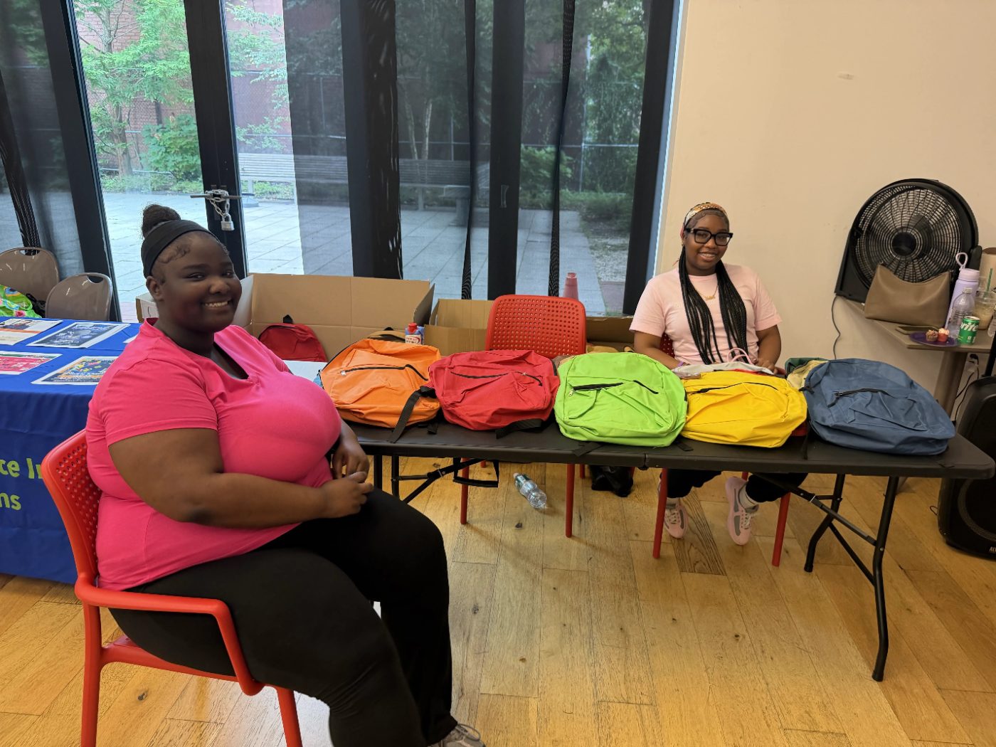 Backpacks prepared for a giveaway